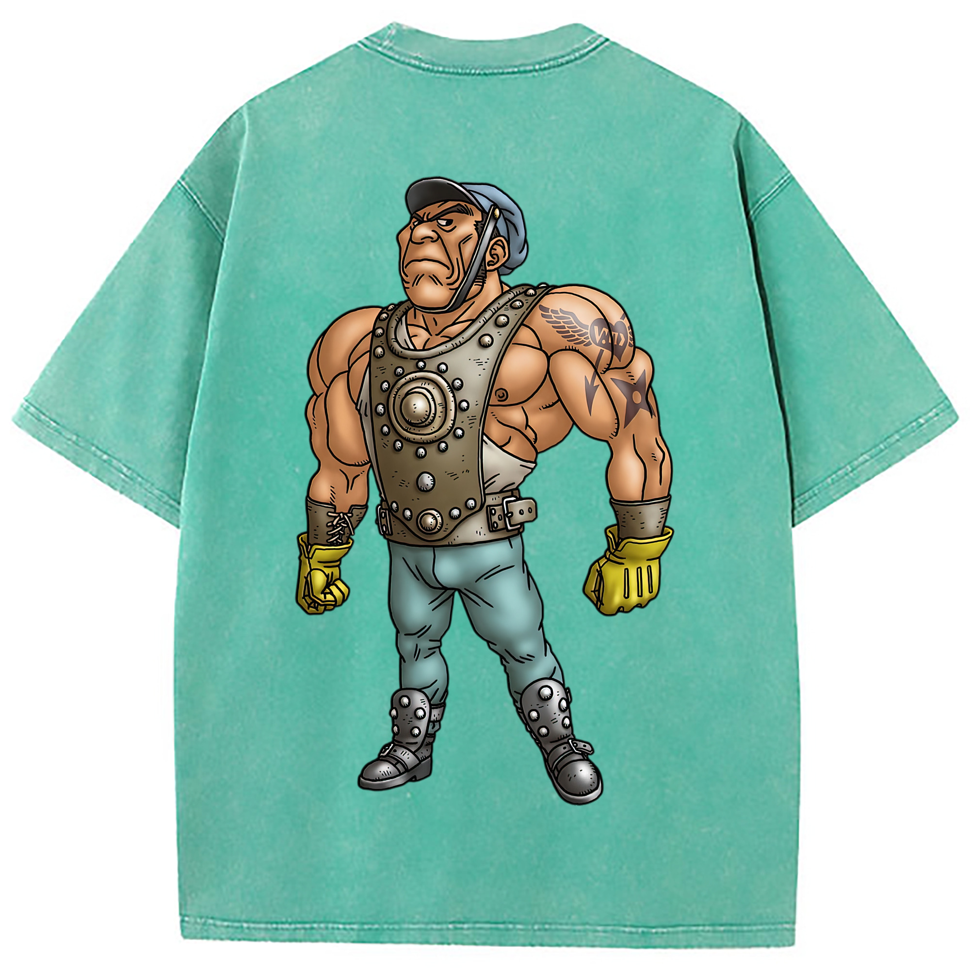 （画像用） ドラゴンクエスト Doragon Kuesuto Dragon Quest 綿100% ヴィンテージ風 半袖Tシャツ（背面プリント）